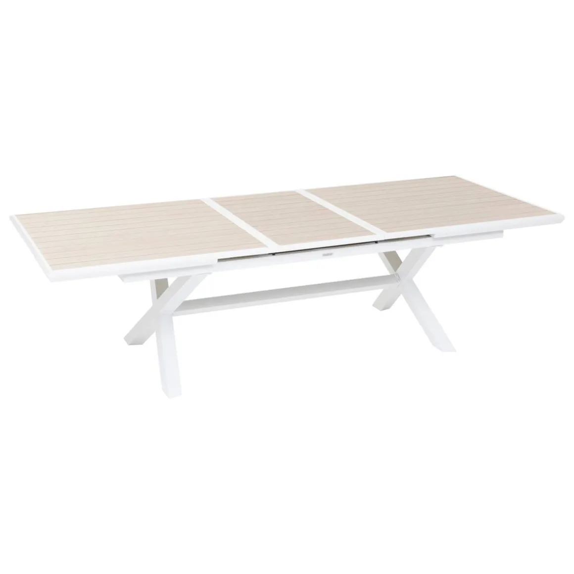 Table de jardin extensible AXIOME Effet bois Lin & Blanc