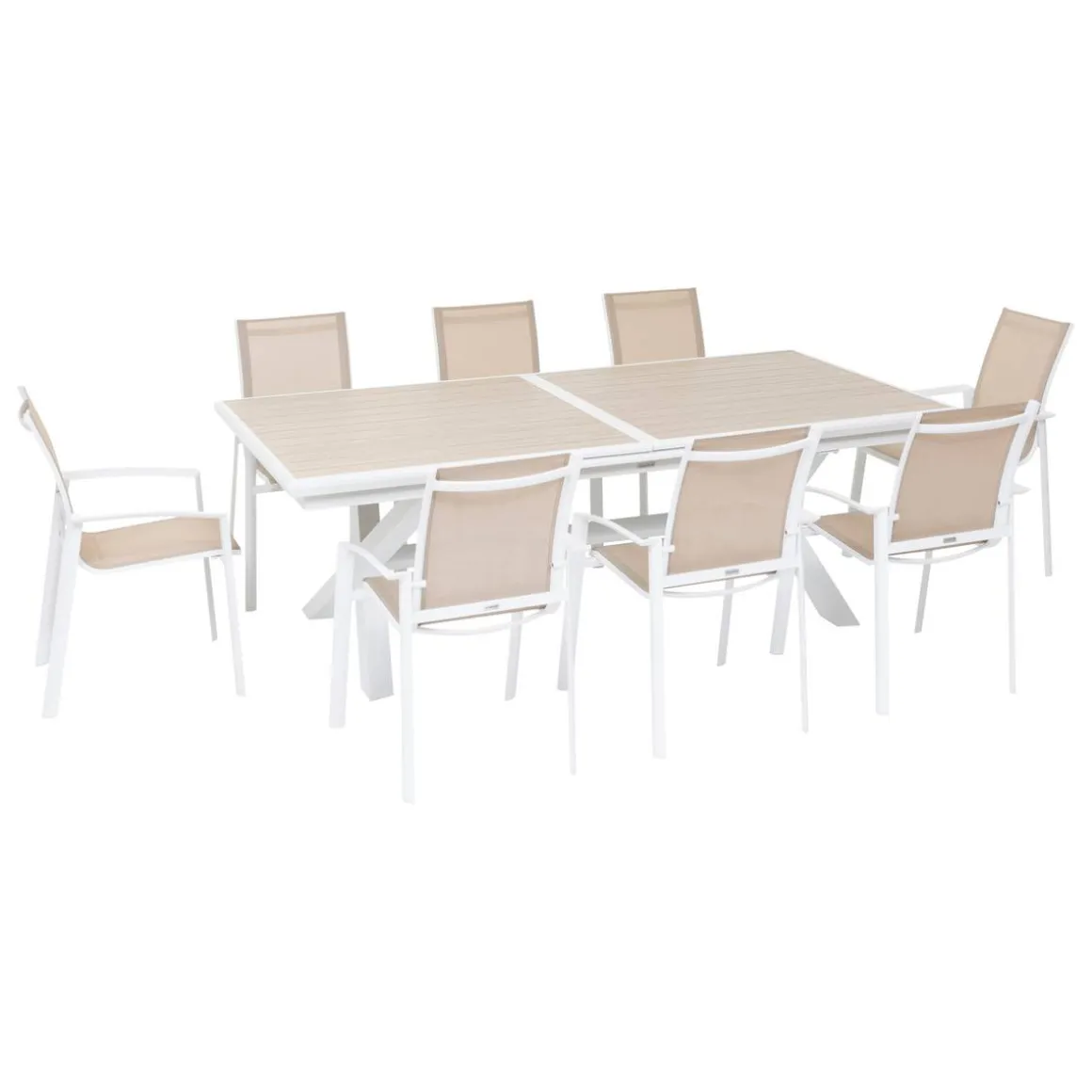 Table de jardin extensible AXIOME Effet bois Lin & Blanc