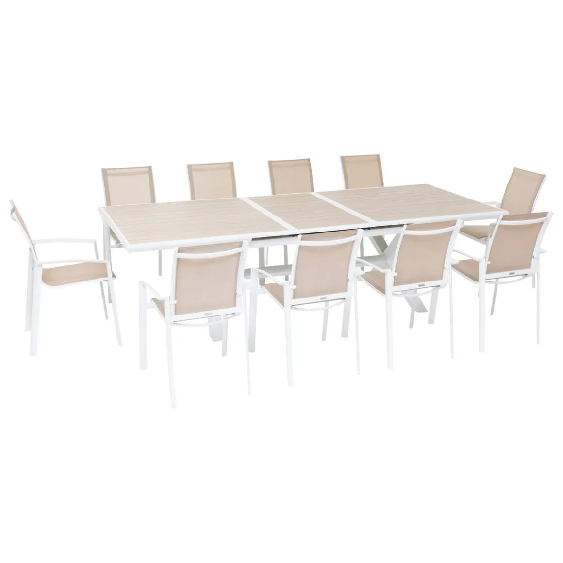 Table de jardin extensible AXIOME Effet bois Lin & Blanc