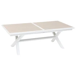 Table de jardin extensible AXIOME Effet bois Lin & Blanc