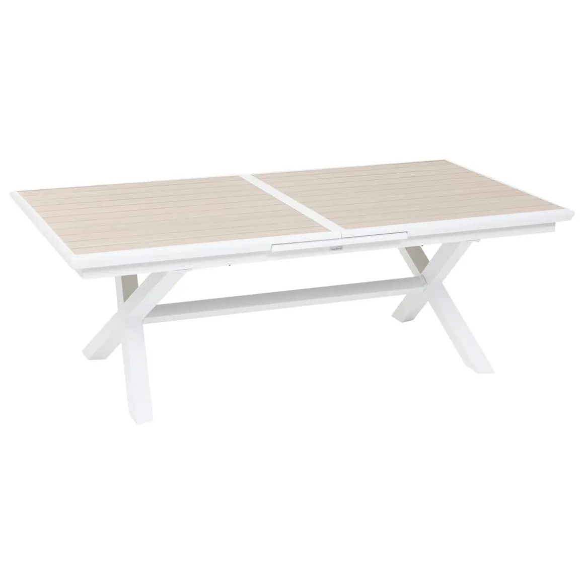 Table de jardin extensible AXIOME Effet bois Lin & Blanc