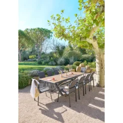 Table de jardin extensible AXIOME Effet bois Noix & Graphite