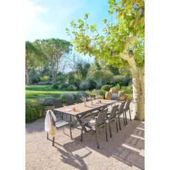 Table de jardin extensible AXIOME Effet bois Noix & Graphite