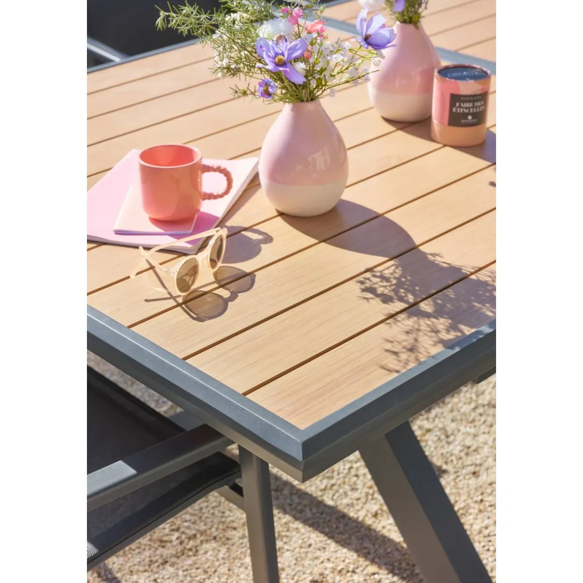 Table de jardin extensible AXIOME Effet bois Noix & Graphite