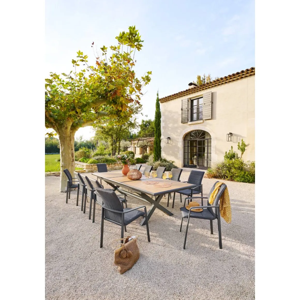 Table de jardin extensible AXIOME Effet bois Noix & Graphite