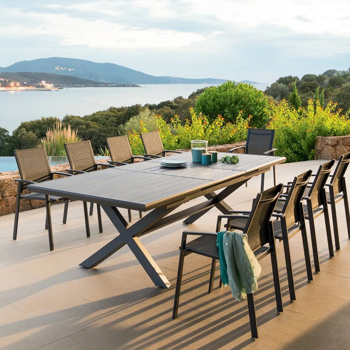 Table de jardin extensible AXIOME Ardoise granitée