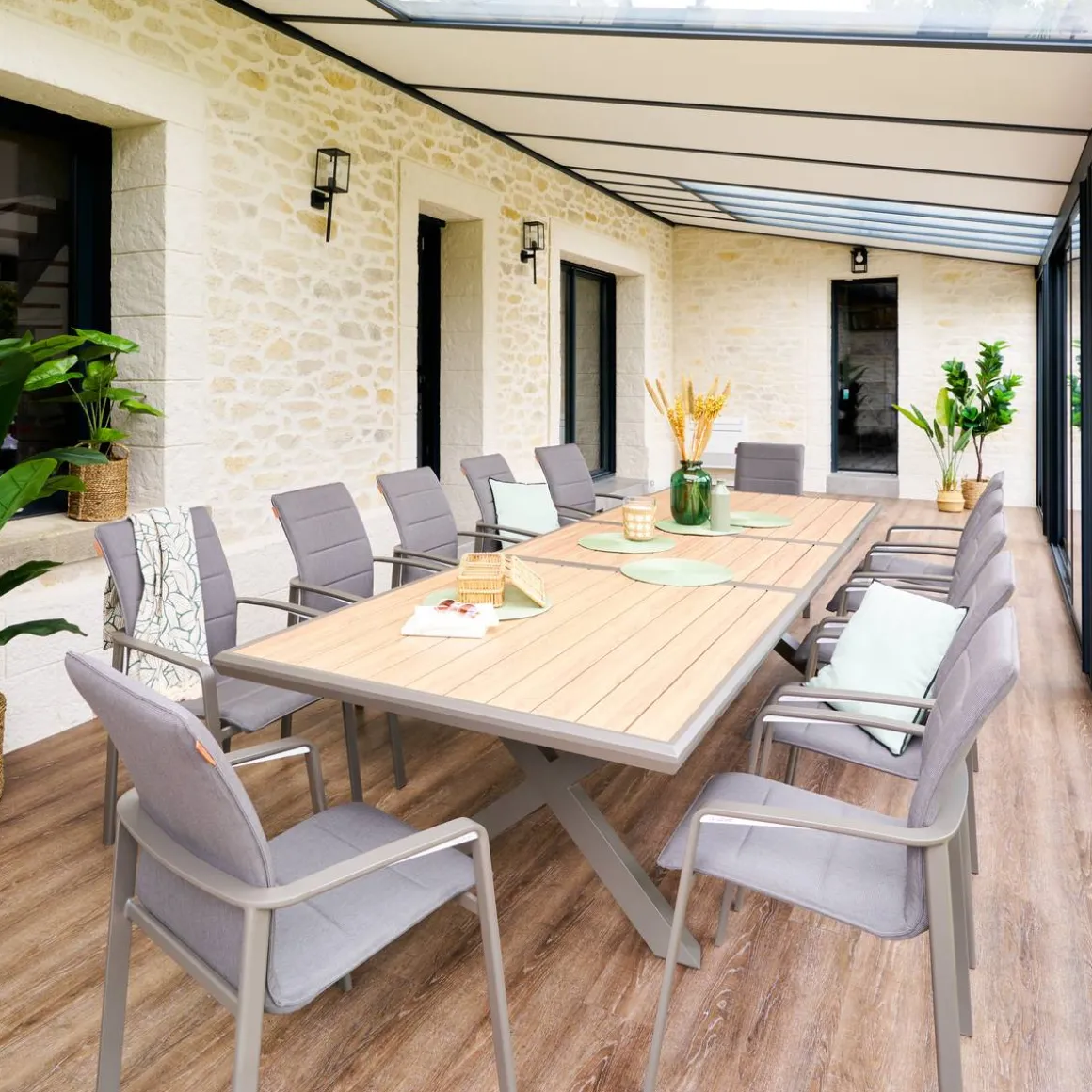 Table de jardin extensible AXIOME Effet bois Honey & Praline