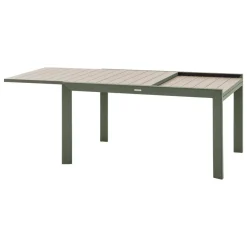 Table de jardin extensible coulissante ÉVASION Effet bois Lin & Vert laurier