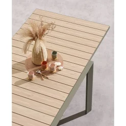 Table de jardin extensible coulissante ÉVASION Effet bois Lin & Vert laurier