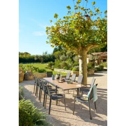 Table de jardin extensible coulissante ÉVASION Effet bois Honey & Graphite