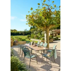 Table de jardin extensible coulissante ÉVASION Effet bois Honey & Graphite