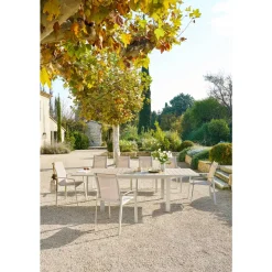 Table de jardin extensible coulissante ÉVASION Effet bois Lin & Argile