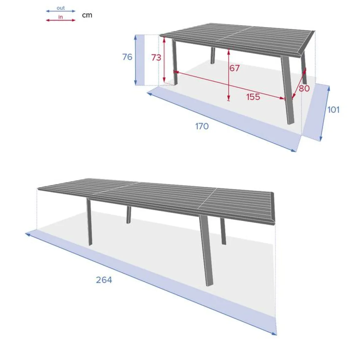Table de jardin extensible PAVANE Graphite