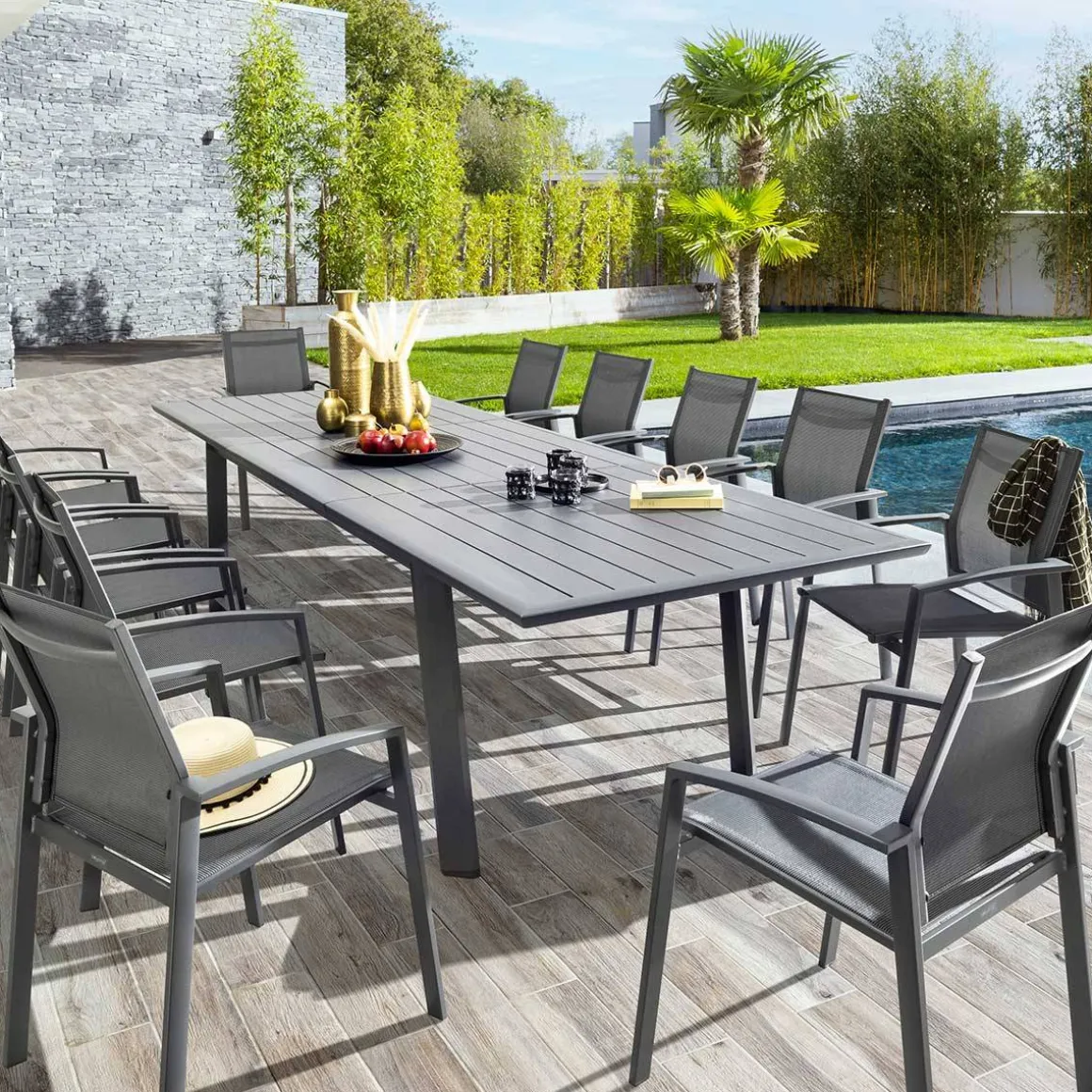 Table de jardin extensible PAVANE Graphite