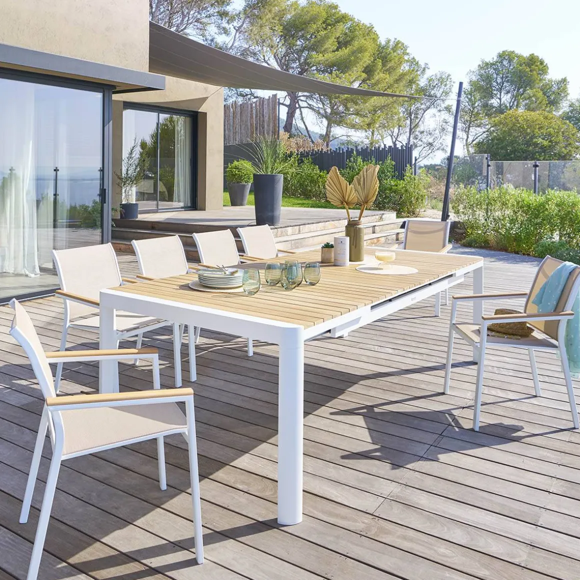 Table de jardin extensible PARADIZE Acacia & Blanc