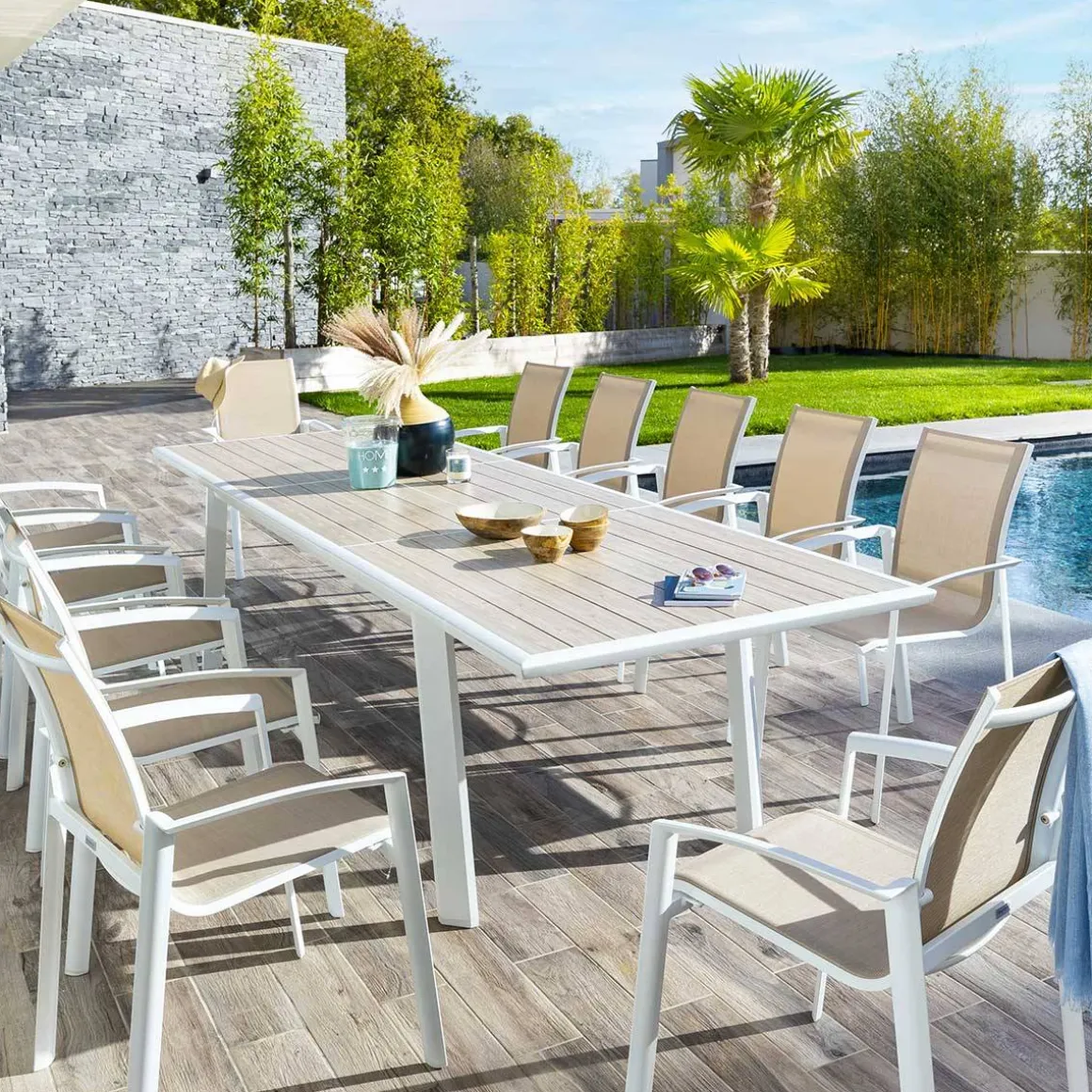 Table de jardin extensible PAVANE Lin & Blanc