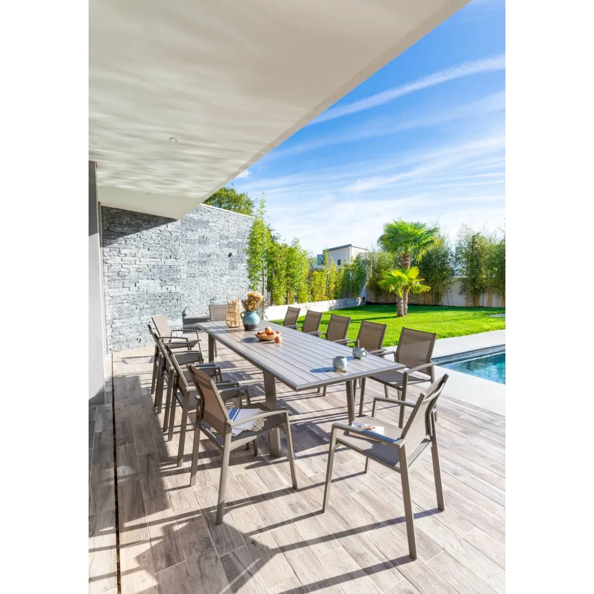 Table de jardin extensible PAVANE Seigle & Praline