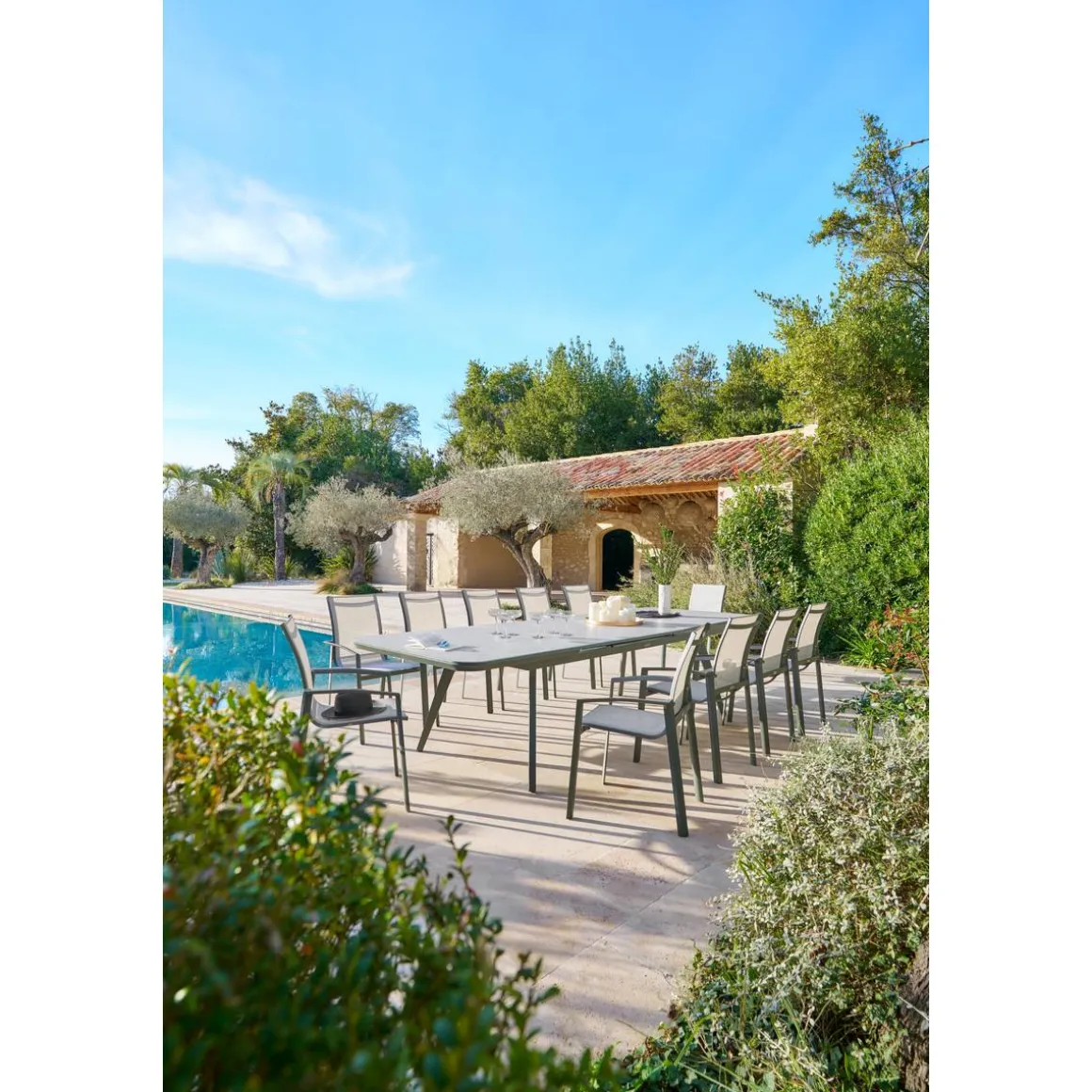 Table de jardin extensible PULPY Vert laurier & Gris granite