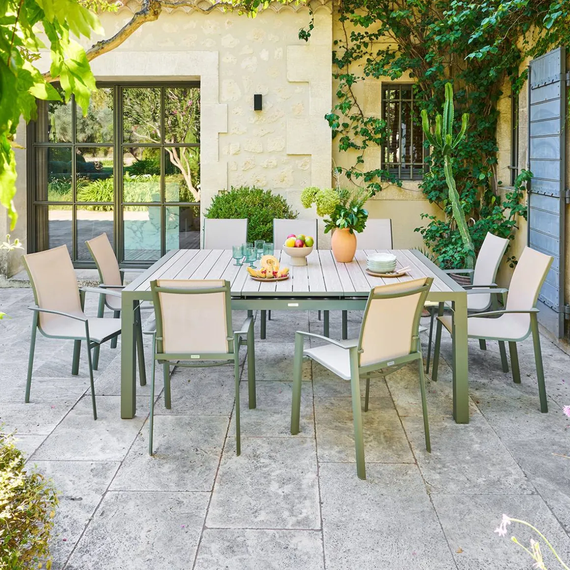 Table de jardin extensible rectangulaire EVASION Lin / Vert laurier
