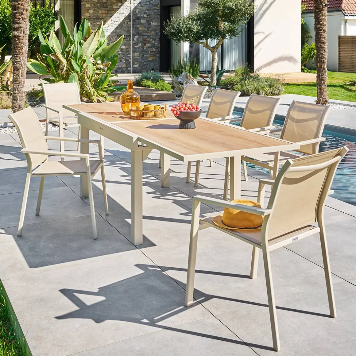 Table de jardin extensible rectangulaire PIAZZA Epeautre / Argile