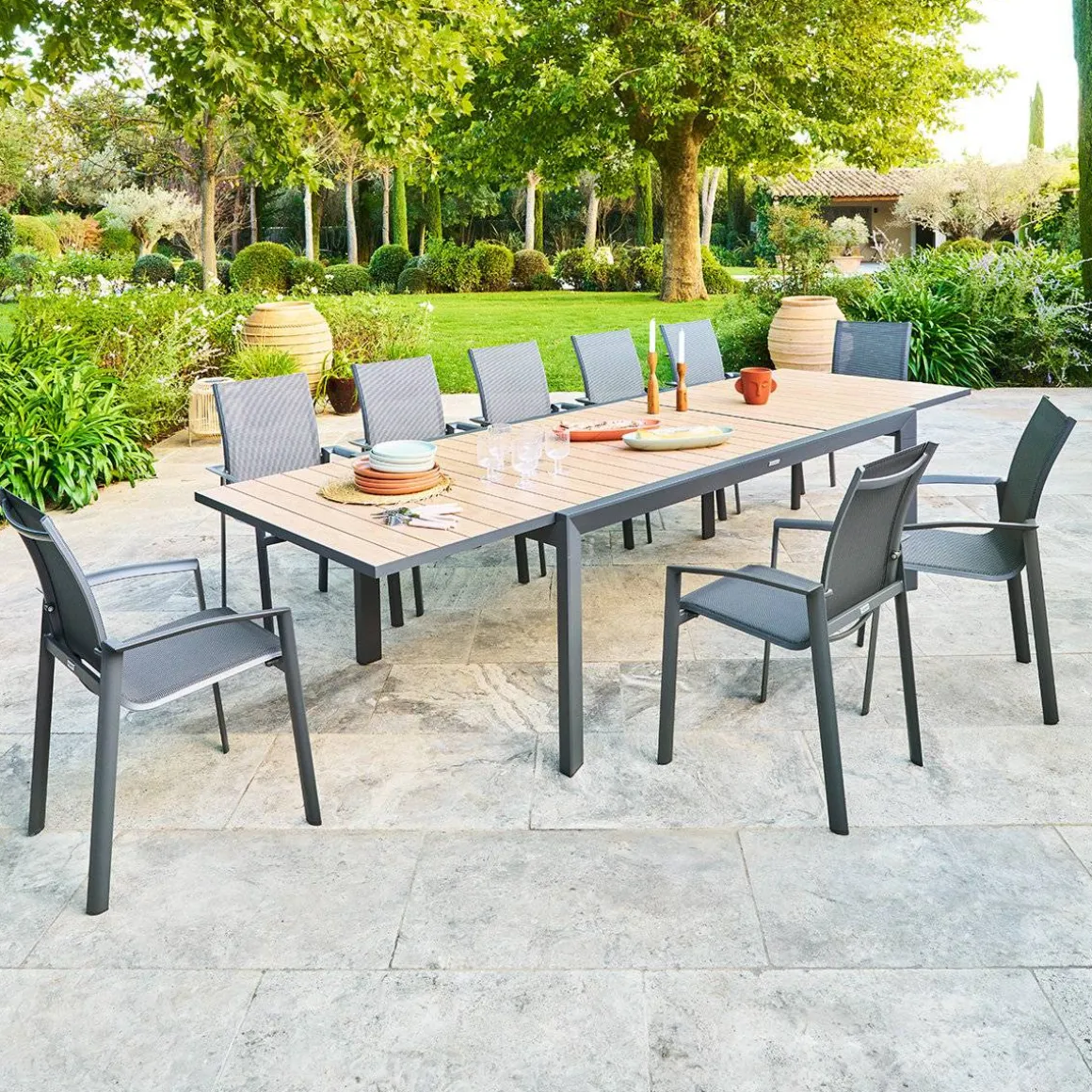 Table de jardin extensible rectangulaire EVASION Honey / Graphite
