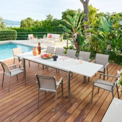 Table de jardin extensible rectangulaire LUZANE Argile / Café