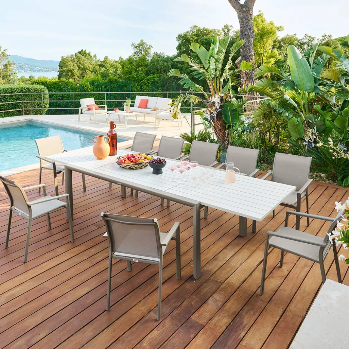 Table de jardin extensible rectangulaire LUZANE Argile / Café