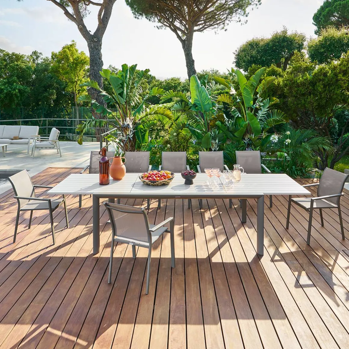 Table de jardin extensible rectangulaire LUZANE Argile / Café