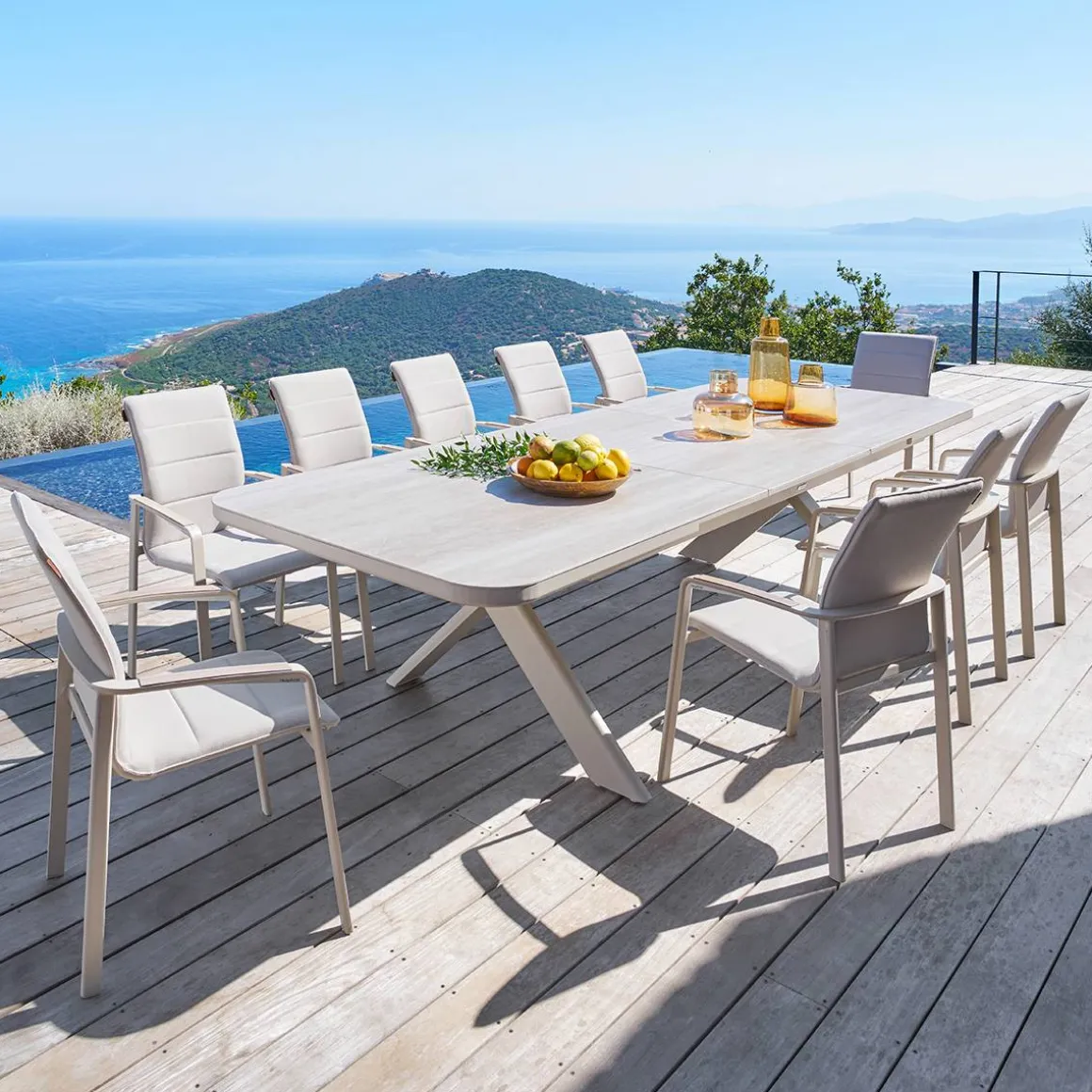 Table de jardin extensible rectangulaire VOLUPTY Beige ficelle / Argile