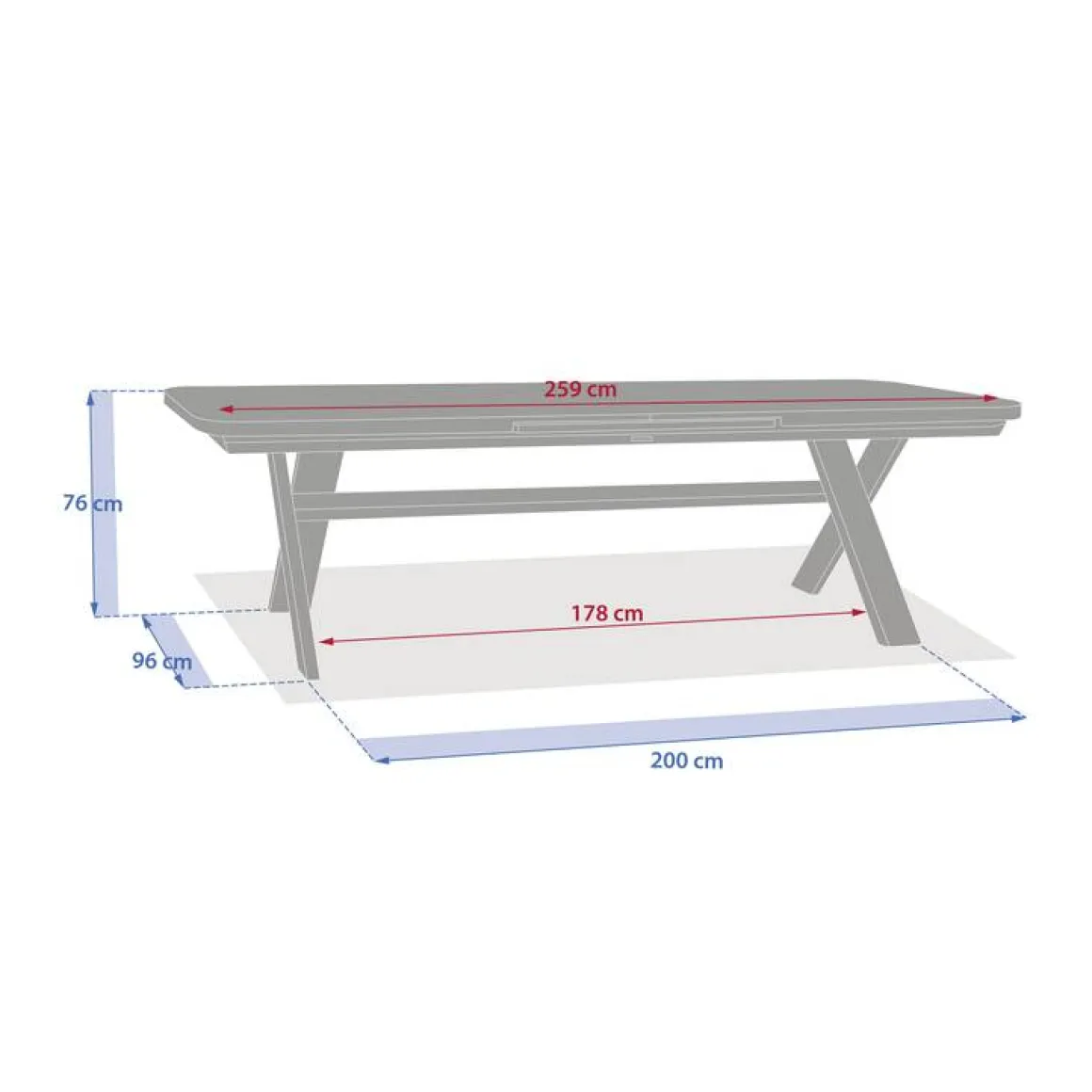 Table de jardin extensible rectangulaire VOLUPTY Beige ficelle / Argile