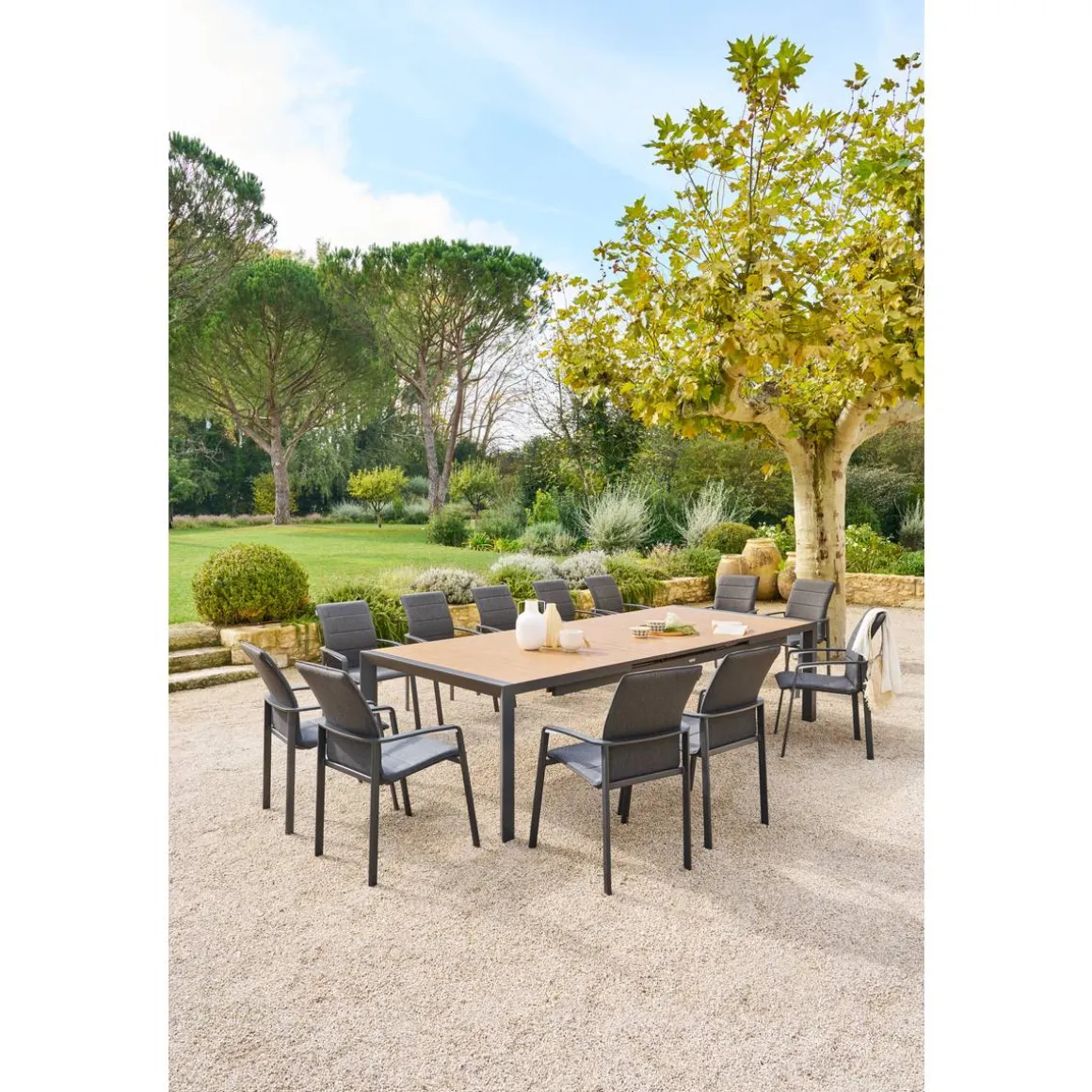 Table de jardin extensible ÉVASION Effet bois Honey & Graphite