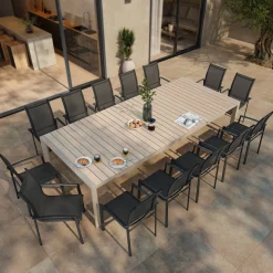 Table de jardin extensible ÉVASION Effet bois Lin & Argile