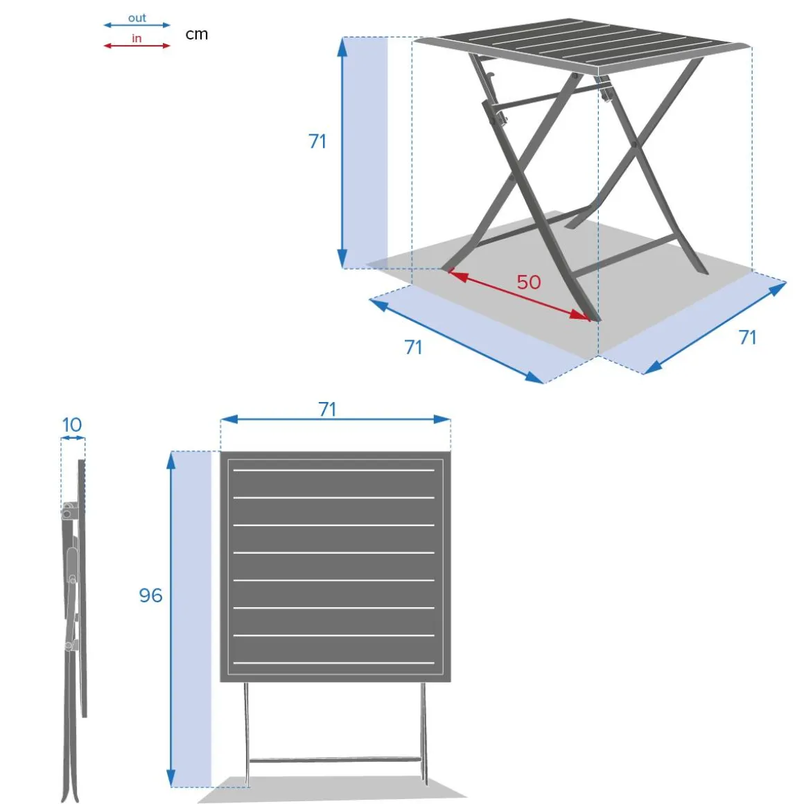 Table de jardin pliante carrée AZUA Graphite