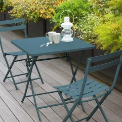 Table de jardin pliante carrée GREENSBORO Bleu canard