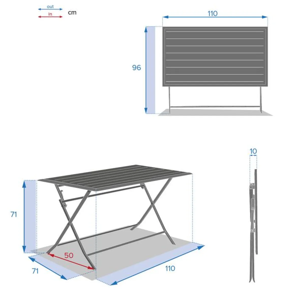 Table de jardin pliante rectangulaire AZUA Graphite