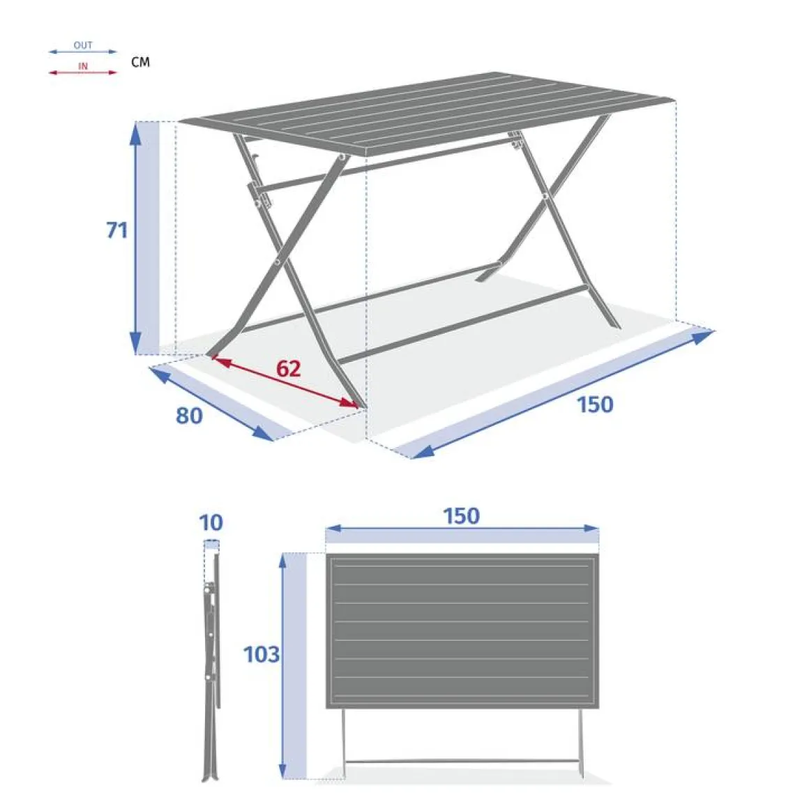 Table de jardin pliante rectangulaire AZUA Gris smoke