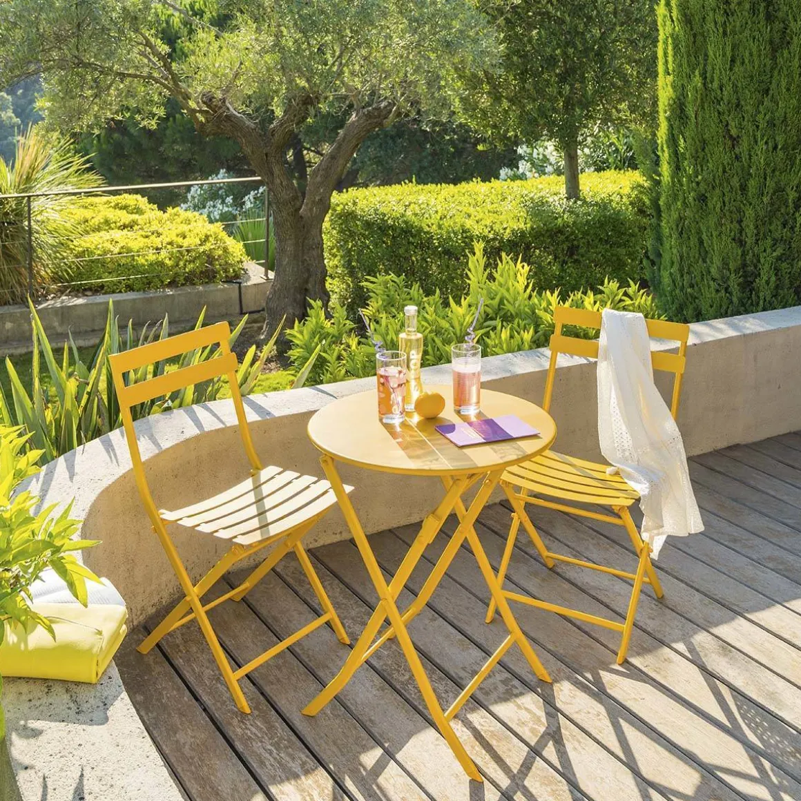 Table de jardin pliante ronde GREENSBORO Moutarde