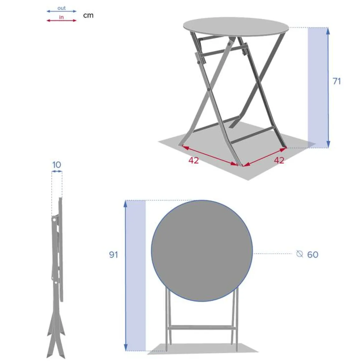 Table de jardin pliante ronde GREENSBORO Grenade