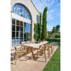 Table de jardin rectangulaire VENIZIA Effet travertin & Acacia