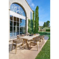 Table de jardin rectangulaire VENIZIA Effet travertin & Acacia