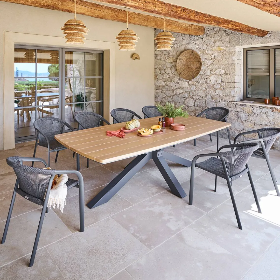 Table de jardin rectangulaire ORACLION Noix / Graphite