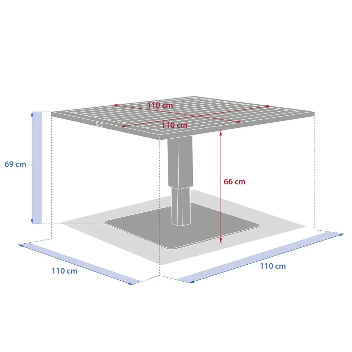 Table de jardin relevable carrée SALIMIA Graphite