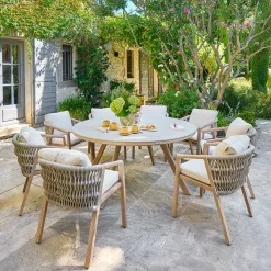 Table de jardin ronde NELORA Beige ficelle / Honey