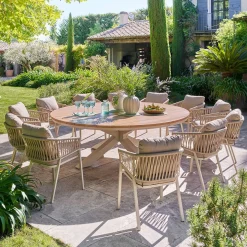 Table de jardin ronde ORACLION Effet bois noix / Argile