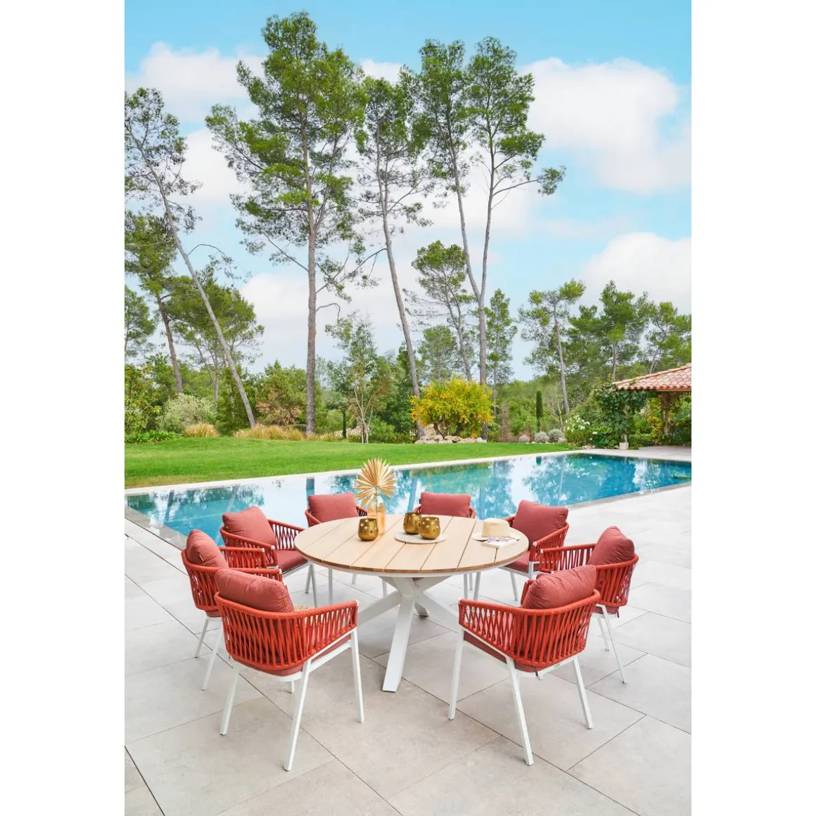 Table de jardin ronde ORIENGO Acacia & Blanc