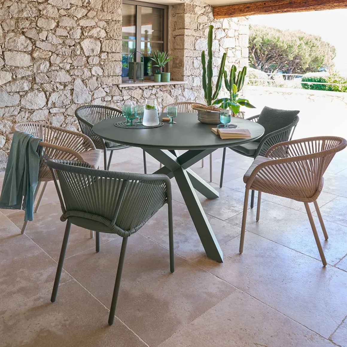 Table de jardin ronde ORYON Vert laurier