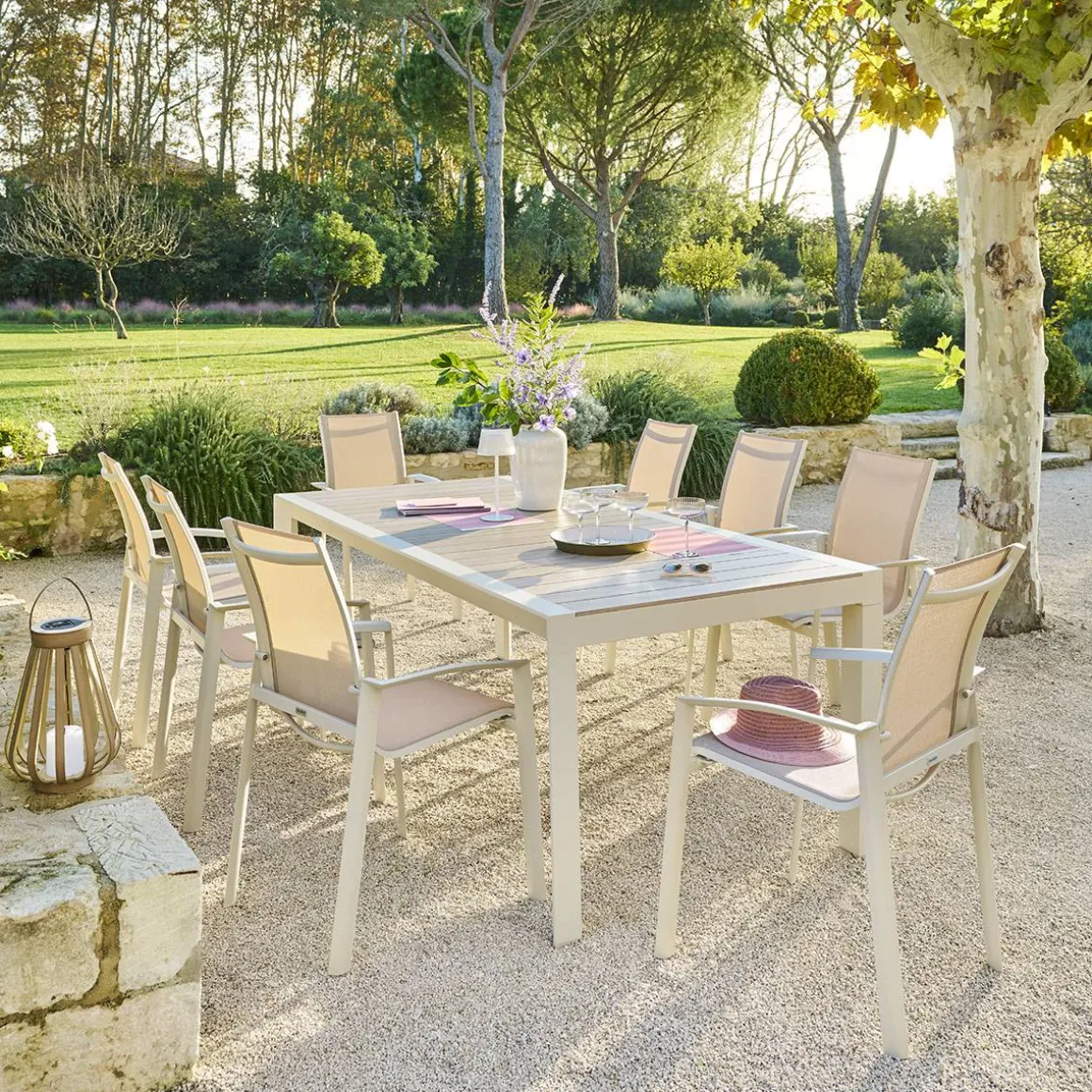 Table de jardin ÉVASION Effet bois Lin & Argile