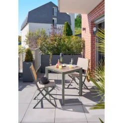 Table de jardin ÉVASION Effet bois Lin & Vert laurier