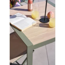 Table de jardin ÉVASION Effet bois Lin & Vert laurier