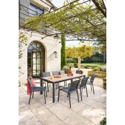 Table de jardin ÉVASION Effet bois Honey & Graphite